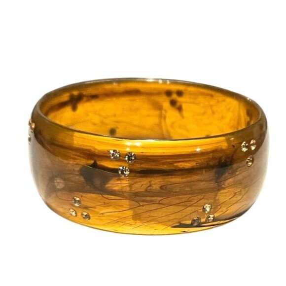 Vintage Bracelet Lucite Wide Bangle W/ Embedded Rhinestones Translucent - Picture 1 of 5
